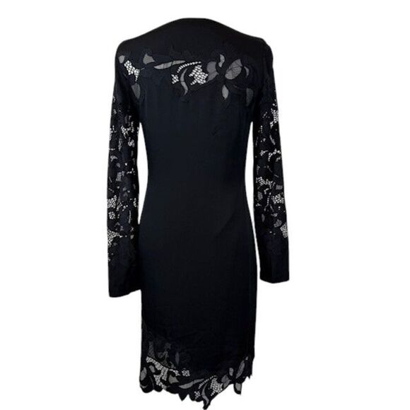 Diane Von Furstenberg Silk Ernestina Dress Black Shift -No Belt Lace Trim Size 4 - Picture 5 of 13